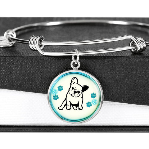 Cute French Bulldog Circle Pendent Luxury Bangle-Free Shipping
