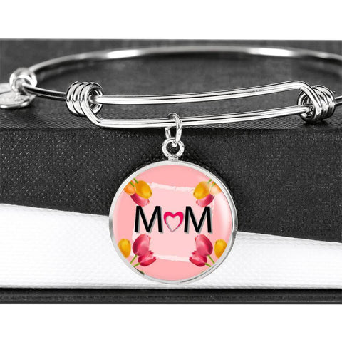 "MOM" Print Circle Pendant Luxury Bangle