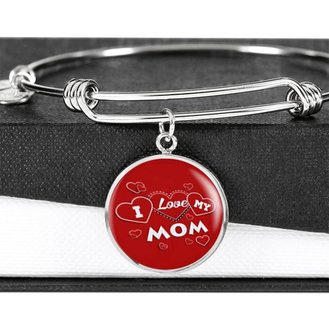 'I Love MY MOM' Red Print Circle Pendant Luxury Bangle