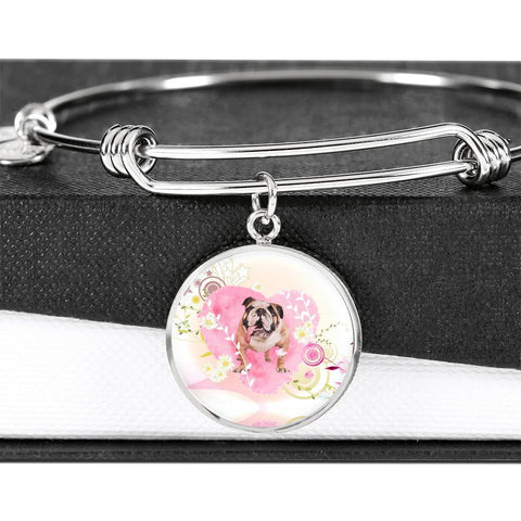 Bulldog Print Circle Charm Bangle-Free Shipping