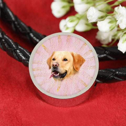 Labrador Retriever Dog Print Circle Charm Leather Woven Bracelet-Free Shipping