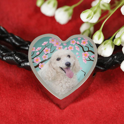 Poodle Dog Print Heart Charm Leather Bracelet-Free Shipping