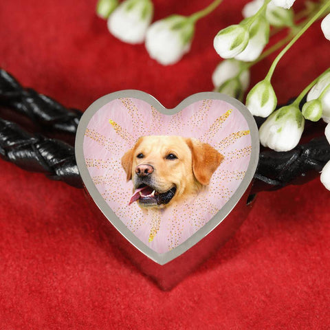 Labrador Retriever Dog Print Heart Charm Leather Woven Bracelet-Free Shipping