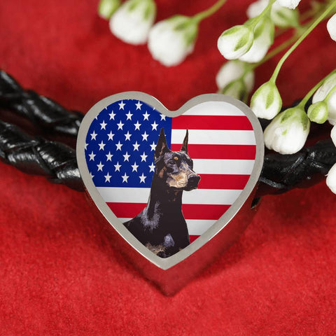 Doberman Pinscher Print Heart Charm Leather Bracelet-Free Shipping