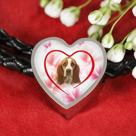 Basset Hound Print Heart Charm Braided Bracelet -Free Shipping