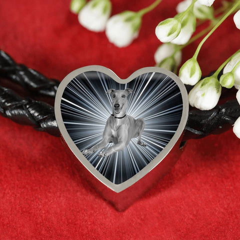 Italian Greyhound Dog Print Heart Charm Leather Bracelet-Free Shipping