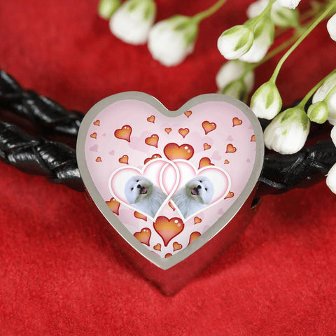 Maltese Dog Print Heart Charm Leather Bracelet-Free Shipping