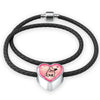 Cute French Bulldog Print Heart Charm Leather Woven Bracelet-Free Shipping