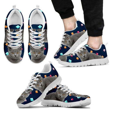 Chartreux Cat Print (White/Black) Running Shoes For Men-Free Shipping-Paww-Printz-Merchandise