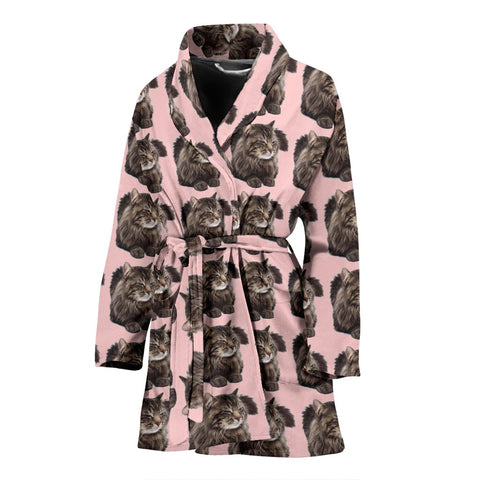 Maine Coon Cat Pattern Print Women's Bath Robe-Free Shipping