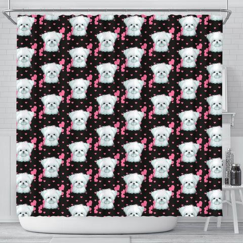 Cute Maltese Dog With Hearts Print Shower Curtains-Free Shipping