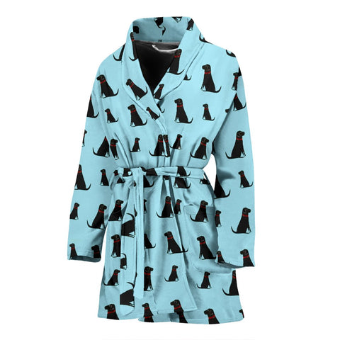 Black Labrador Pattern Print Limited Edition Women's Bath Robe-Free Shipping