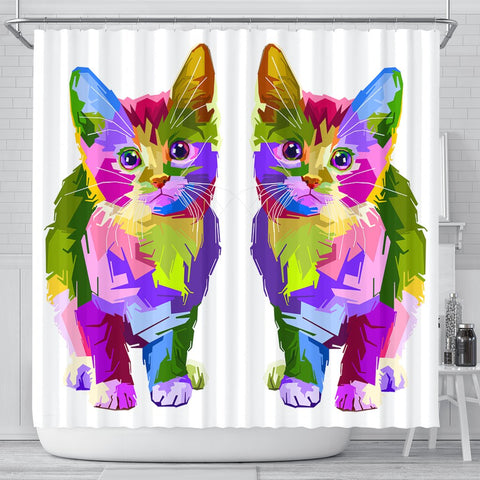 Lovely Cat Colorful Art Print Shower Curtains-Free Shipping