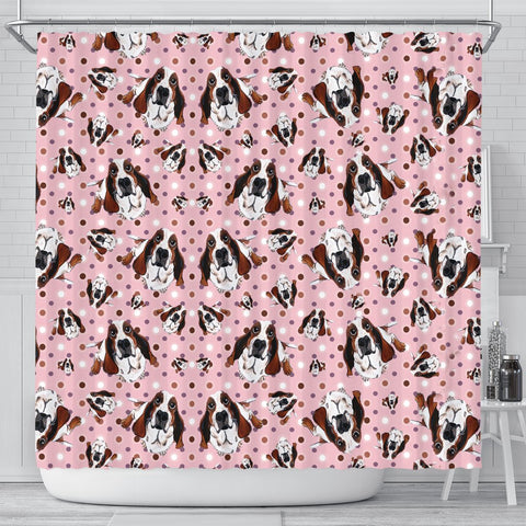 Basset Hound Dog In Lots Print Shower Curtain-Free Shipping