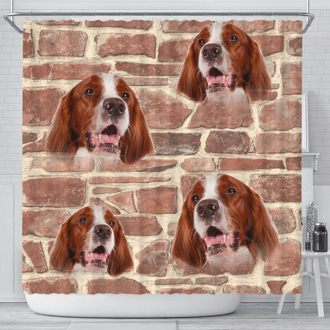 Irish Red And White Setter Print Shower Curtain-Free Shiping
