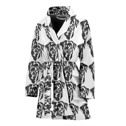 Labrador Black&White Pattern Print Women's Bath Robe-Free Shipping