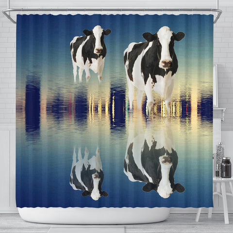 Girolando Cattle (Cow) Reflection In Water Print Shower Curtain-Free Shipping