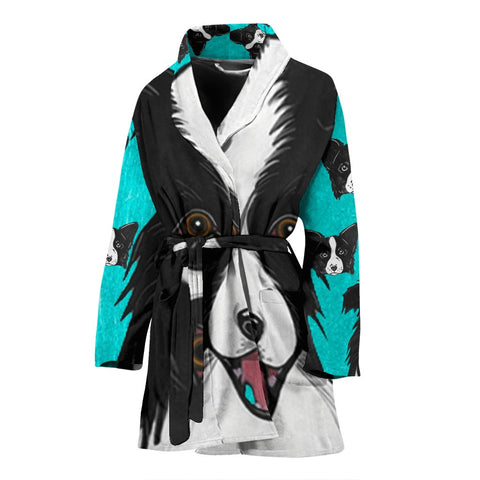 Border Collie Dog Art Print Women's Bath Robe-Free Shipping