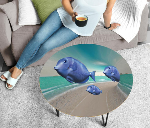 Blue Tang Fish Print Circular Coffee Table