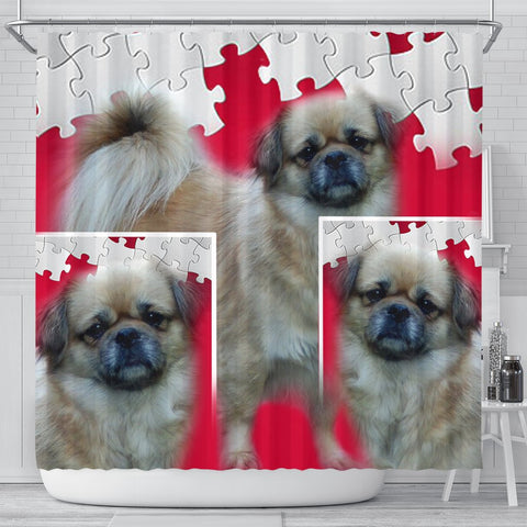 Tibetan Spaniel Print On Red Puzzle Shower Curtain-Free Shipping