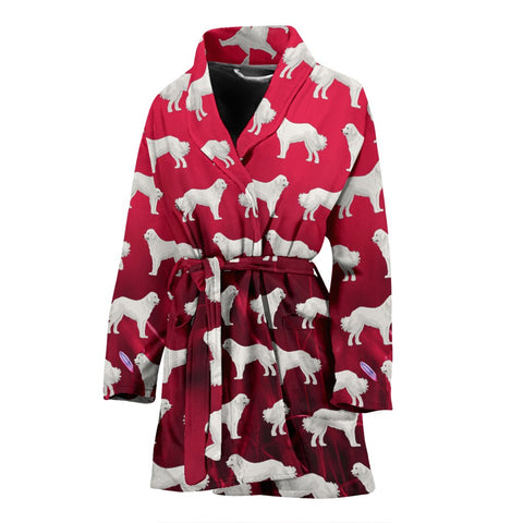 Great Pyrenees Dog Pattern On Red Print Women's Bath Robe-Free Shipping