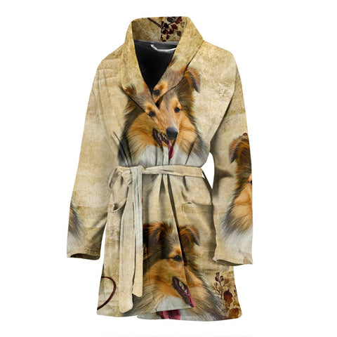 Shetland Sheepdog Print Women's Bath Robe-Free Shipping