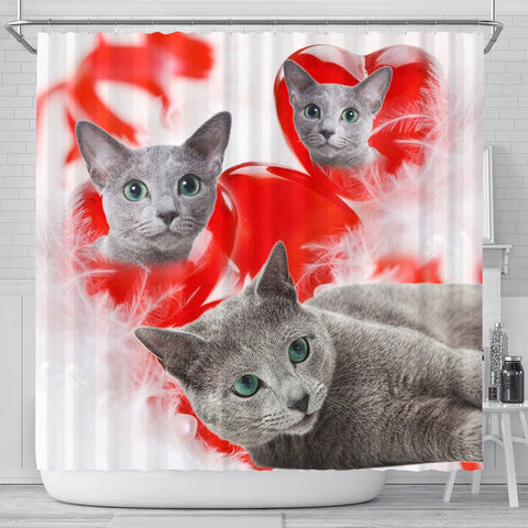 Cute Russian Blue Cat Print Shower Curtains-Free Shipping