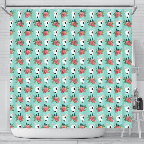 Bull Terrier Dog Floral Print Shower Curtains-Free Shipping