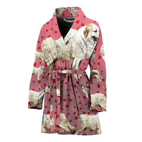Great Pyrenees Dog Art Print Women's Bath Robe-Free Shipping