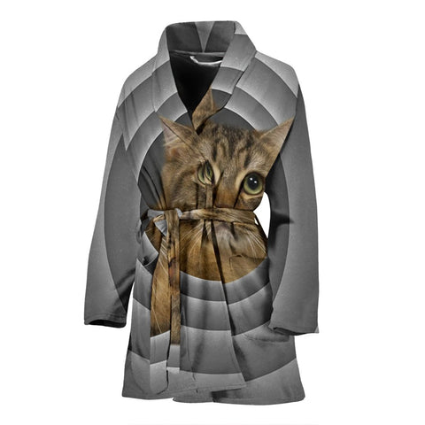 American Bobtail Cat Print Women's Bath Robe-Free Shipping