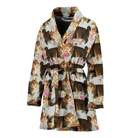 American Bobtail Cat Pattern Print Women's Bath Robe-Free Shipping