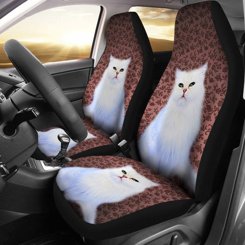 Cute White Persian Cat Print Car Seat Covers- Free Shipping