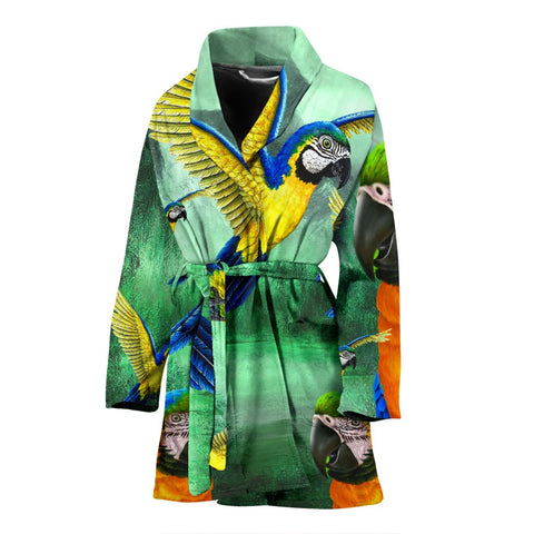 Blue And Yellow Macaw Parrot Print Women's Bath Rob-Free Shipping