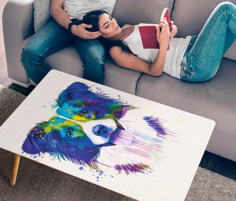 Border Collie Dog Watercolor Print Rectangular Coffee Table