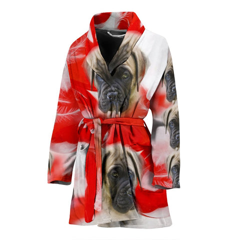 English Mastiff On Red Print Women's Bath Robe-Free Shipping