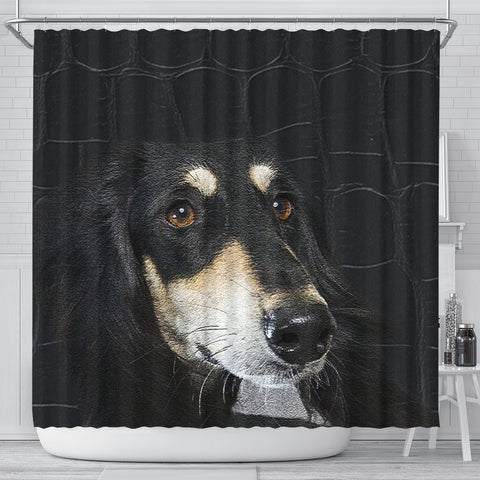 Black Saluki Dog Print Shower Curtain-Free Shipping