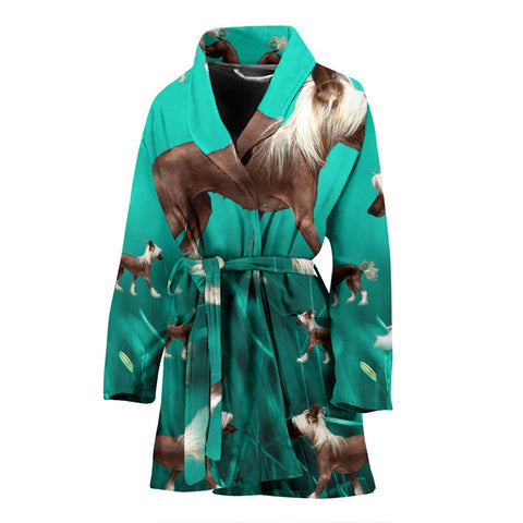 Chinese Creasted Dog Print Women's Bath Robe-Free Shipping