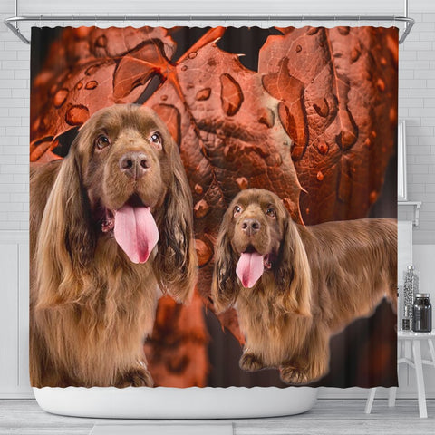 Sussex Spaniel On Brown Print Shower Curtains-Free Shipping
