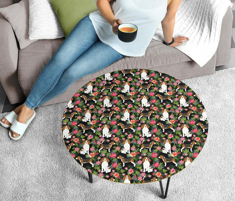 Beagle Dog Floral Print Circular Coffee Table