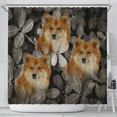 Icelandic Sheepdog On Black Print Shower Curtains-Free Shipping