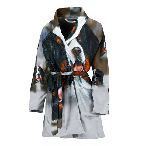 Bernese Mountain Dog Art Print Women's Bath Robe-Free Shipping