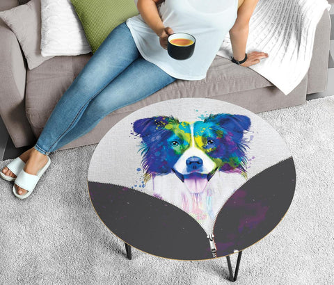 Border Collie Dog Watercolor Print Circular Coffee Table