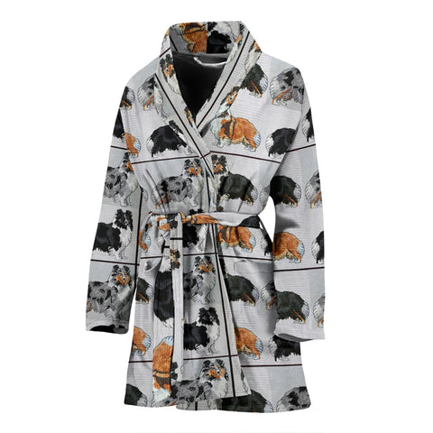 Shetland Sheepdog Art Pattern Print Women's Bath Robe-Free Shipping