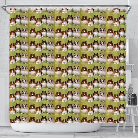 Shetland Sheepdog Pattern Print Shower Curtains-Free Shipping