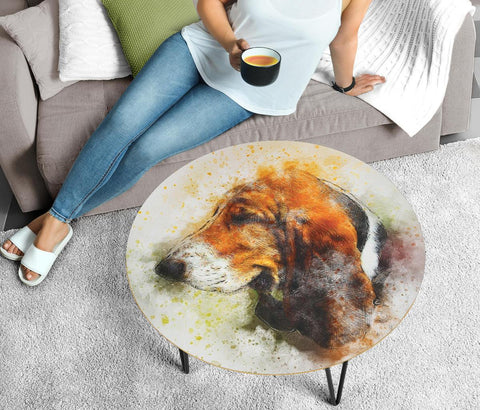 Basset Hound Dog Watercolor Print Circular Coffee Table