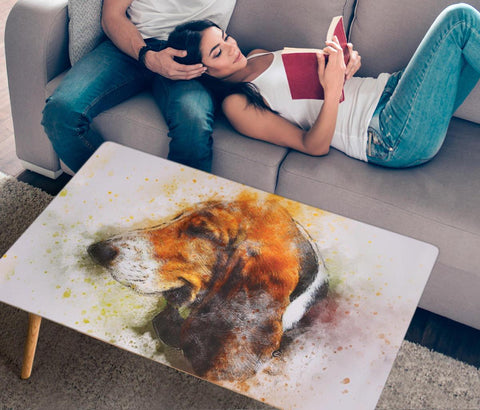Basset Hound Dog Watercolor Print Rectangular Coffee Table