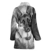 German Shepherd Black N White Print Women's Bath Robe-Free Shipping
