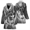 German Shepherd Black N White Print Women's Bath Robe-Free Shipping