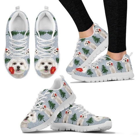 Maltese Dog Christmas Print Running Shoes For Women-Free Shipping-Paww-Printz-Merchandise