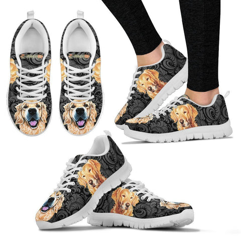 Golden Retriever On Black-Women's Running Shoes-Free Shipping-Paww-Printz-Merchandise